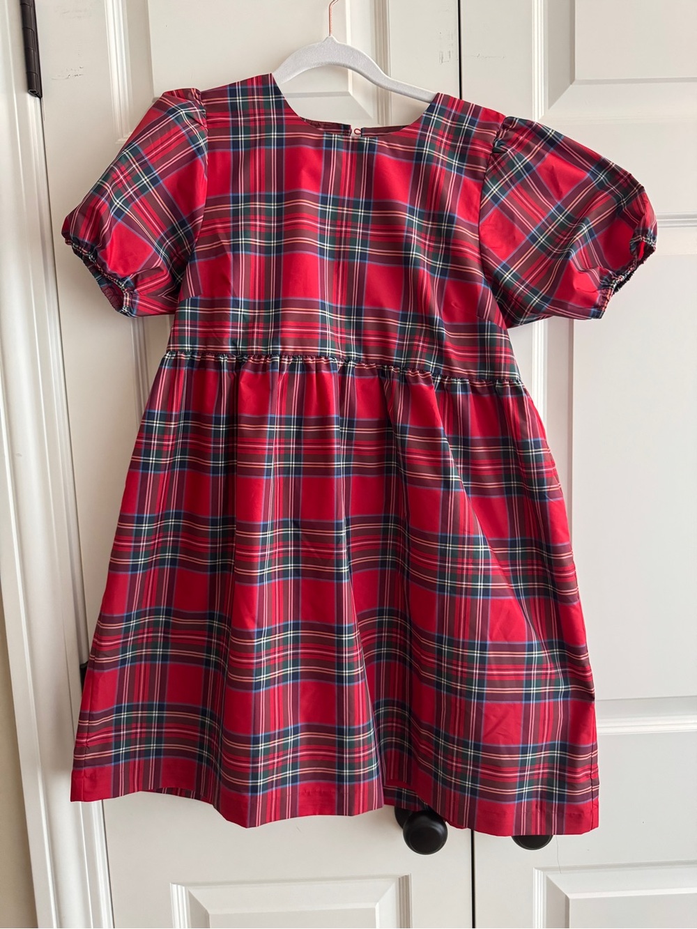 Vineyard Vines Red & Green Tartan Puff-Sleeve Girls Dress